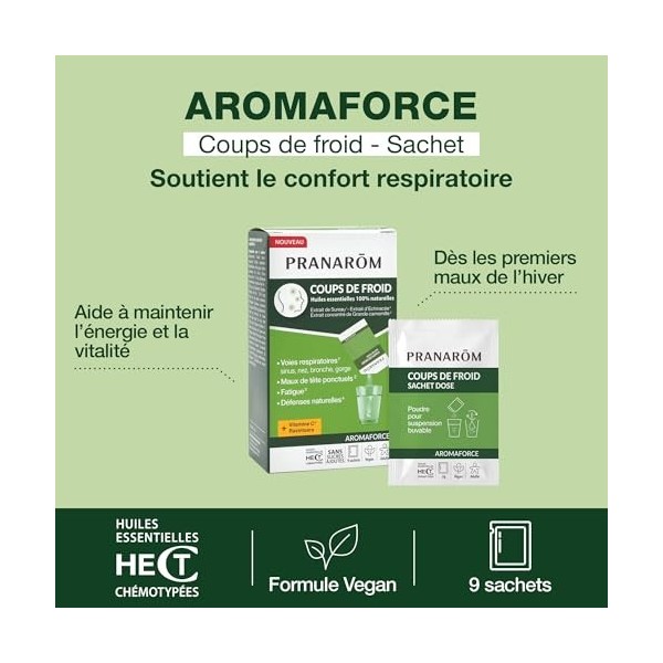 Pranarôm - Aromaforce Sachet Coups de froid - Vitamine C Ravintsara - 9 sachets Vitamine C