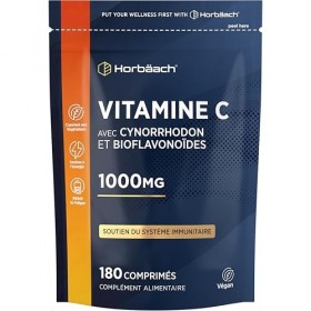 Vitamine C 1000mg Complexe avec Citrus Bioflavonoids et Rosa Canina | Cure de 6 Mois - 180 Comprimés Végans | Vitamin C Compl