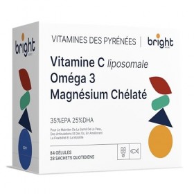 Vitamine C liposomale + oméga-3 + magnésium. Dosage élevé. 100 % naturel. Vitamines Bright Naturo. 28 sachets par jour