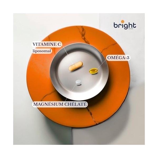 Vitamine C liposomale + oméga-3 + magnésium. Dosage élevé. 100 % naturel. Vitamines Bright Naturo. 28 sachets par jour