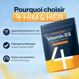 Vitamine D3 4000 UI 100µg – 365 Petits Comprimés 1 An – Vitamin D Haute Dose pour Immunité et Muscles – Cholécalciférol P