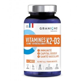 GRANIONS VITAMINE D3 K2 MK7 - Vitamine D3 2000 UI + K2 200 mg – Complement Alimentaire Vegan pour la Santé des Os et du Cœur 