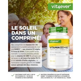 vit4ever Vitamine D3 + K2-365 comprimés - 99,7% dall-trans MK-7 et 2000 UI de vitamine D3 - Matière première haut de gamme_ 