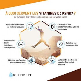 Nutripure | Vitamine D3 K2-MK7 3000 UI | Dosage Élevé pour Système Immunitaire, Santé Osseuse et Musculaire | Avec VitaMK7® e...