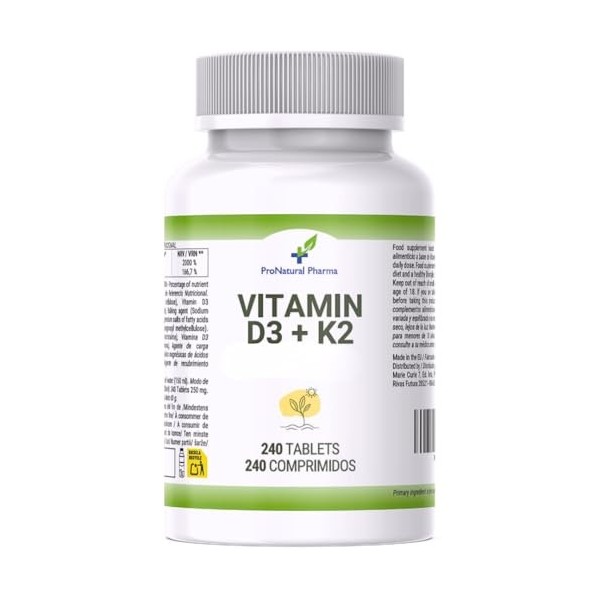 Vitamine D3 et K2 Haute Dose 4000 UI + 125 µg | 240 micro-comprimés | Haute biodisponibilité | Système immunitaire et osseux