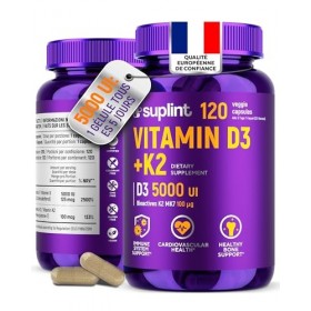 Vitamine D3 K2 Haute Dose – 5000 UI Vitamine D + 100 µg K2 MK-7 – 120 Gélules Véganes – Développé aux Pays-Bas – Certifié GMP