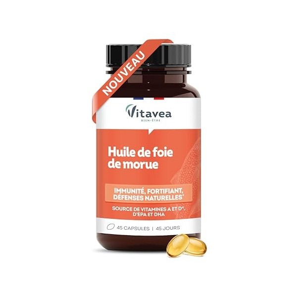 Vitavea Bien-être - Huile de Foie de Morue - Complément Alimentaire Immunité, Défenses Naturelles - Oméga 3 riche en EPA et 