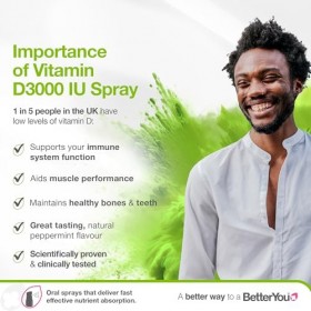 BetterYou Vitamin D 3000 IU Oral Spray, Fast Acting Vitamin D3 Supplement, Supports Bones, Teeth and a Healthy Immune System,...