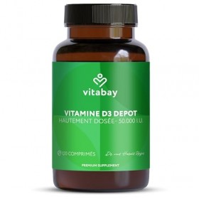 Vitabay Vitamine D3 120 Comprimés Véganes de 50 000 UI à Libération Prolongée - 1 comprimé de Cholécalciférol Vitamine D3 tou...
