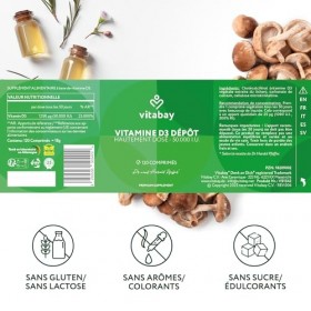 Vitabay Vitamine D3 120 Comprimés Véganes de 50 000 UI à Libération Prolongée - 1 comprimé de Cholécalciférol Vitamine D3 tou...