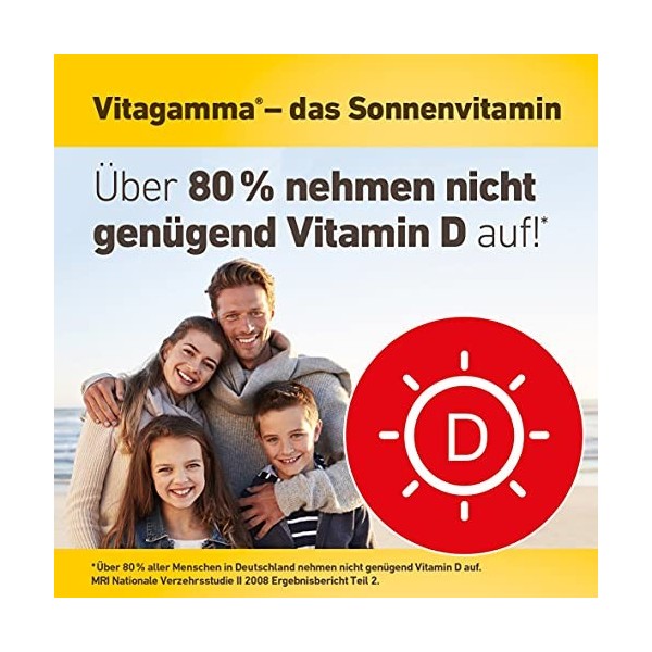 Vitagamma D3 2000 UI : lénergie solaire pour votre santé, contribue au fonctionnement normal du système immunitaire, 100 com