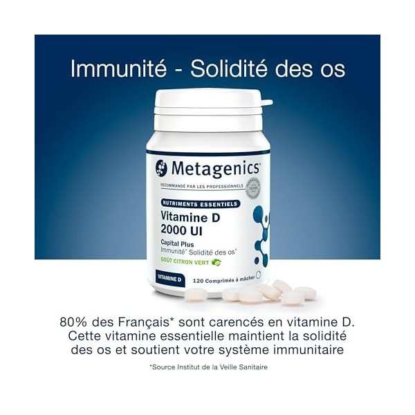 Metagenics Vitamine D3 2000 UI - Haute Dose 50 µg - Soutien Immunitaire & Santé des Os - Sans Gluten, Sans Lactose, Végétarie