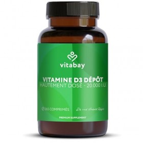 Vitabay Vitamine D3 365 Comprimés Véganes de 20 000 UI à Libération Prolongée - 1 comprimé de Cholécalciférol Vitamine D3 tou