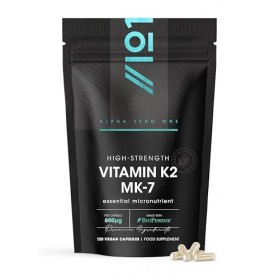 Vitamine K2 MK-7 600µg – 120 Gélules Véganes – Vitamine K Végane à Base de Natto Fermenté – Soutient la Santé des Os – Pochet