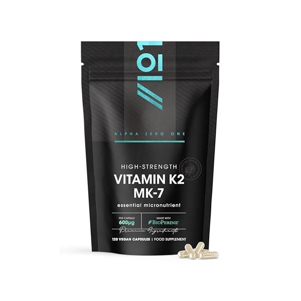 Vitamine K2 MK-7 600µg – 120 Gélules Véganes – Vitamine K Végane à Base de Natto Fermenté – Soutient la Santé des Os – Pochet