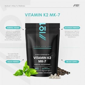 Vitamine K2 MK-7 600µg – 120 Gélules Véganes – Vitamine K Végane à Base de Natto Fermenté – Soutient la Santé des Os – Pochet