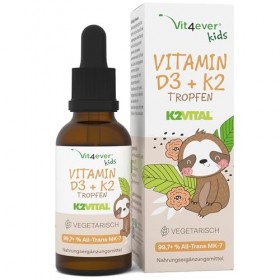 Vitamine D3 K2 en gouttes pour enfants pendant 300 jours 10 mois - 500 UI de vitamine D & 25 μg de vitamine K2 - Haute biod