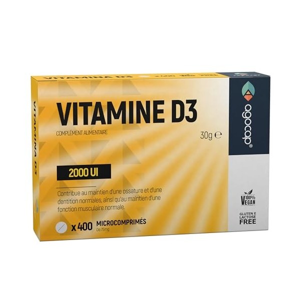 Vitamine D3 2000 UI, Complément Alimentaire pour Os et Système Immunitaire, Format Pocket, 400 comprimés