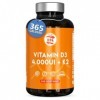Vitamine D 4000 UI Vitamine D3 K2. 365 Capsules Vitamin D3 hautement concentrée Soutient les fonctions immunitaires et osseus