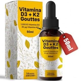 Vitamine D3 K2 Gouttes – 50 ml – 1.000 IE D3 + 20 µg K2 – Fabriqué en Allemagne - Vitamin D3 K2 - Testé en laboratoire