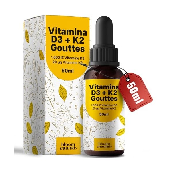 Vitamine D3 K2 Gouttes – 50 ml – 1.000 IE D3 + 20 µg K2 – Fabriqué en Allemagne - Vitamin D3 K2 - Testé en laboratoire