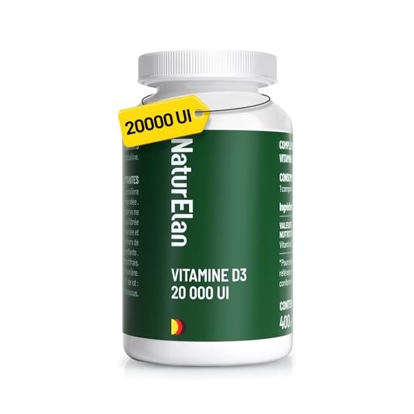 Vitamine D3 20000 UI, 200 Comprimés, Approvisionnement pour deux ans, Végétarien, sans Stéarate de Magnésium, Fabriqué en All...