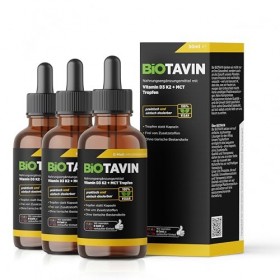 BiOTAVIN Gouttes de vitamine D3K2 avec huile MCT 50 ml 3 x 50 ml | Hautement dosé 1000 UI par portion quotidienne – Facile V...