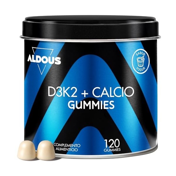 Vitamine D3 et K2 2000 UI - 120 gommes - Vitamine K2 37,5 mcg, calcium 200 mg - Vitamine D cholécalciférol - Vitamines pour l