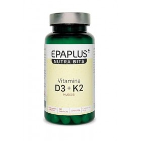 EPAPLUS NUTRABITS Vitamine D3 + K2 2000 UI + 75 µg MK7 - 90 gélules végétales - os, dents et système immunitaire - Végétali