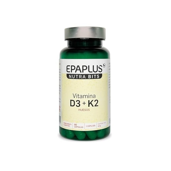 EPAPLUS NUTRABITS Vitamine D3 + K2 2000 UI + 75 µg MK7 - 90 gélules végétales - os, dents et système immunitaire - Végétali