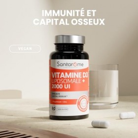 Santarome - Vitamine D3 Liposomale 2000 UI – Immunité & Capital Osseux – Avec Magnésium & Zinc – Haute Assimilation – Vegan, 