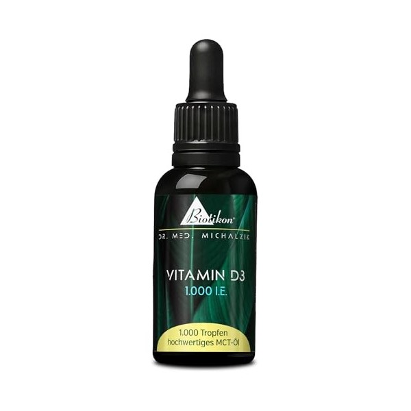 BIOTIKON Gouttes de vitamine D3 végétarienne selon Dr. med. Michalzik - Sans additifs - Vitamine D3 - 1 000 UI - 30 ml