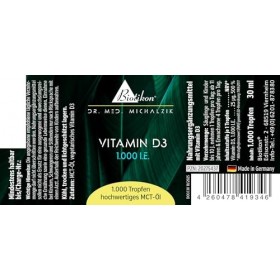 BIOTIKON Gouttes de vitamine D3 végétarienne selon Dr. med. Michalzik - Sans additifs - Vitamine D3 - 1 000 UI - 30 ml