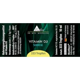 BIOTIKON Gouttes de vitamine D3 végétarienne selon Dr. med. Michalzik - Sans additifs - Vitamine D3 5 000 UI - Gouttes de 10 