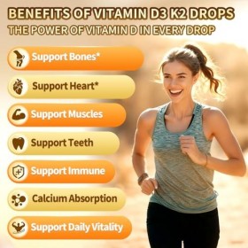 VivoNu Vitamine D3 K2 Gouttes – 1000 UI D3 + K2-MK7 40 µg – Magnésium Bisglycinate + Vitamine C, Oméga 3 et Zinc – Arôme oran