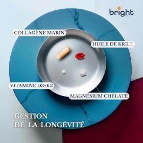 Gestion de la longévité | Vitamine D3 et K2 4000 UI + Magnésium Omega 3 Krill Collagène - Sans OGM | Puissante synergie de vi