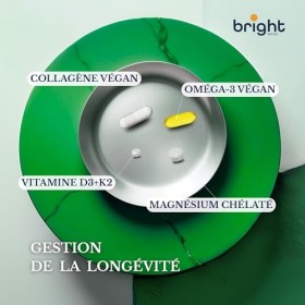 Gestion de la longévité | Vitamine D3 et K2 4000 UI, magnésium, oméga 3 végétalien, collagène végétalien - sans OGM | Puissan