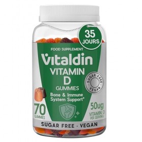 VITALDIN Vitamine D Gummies – 2000 UI – Véganes et Sans Sucre – 70 Gummies Fruits – Système immunitaire & os – Aide à l’absor