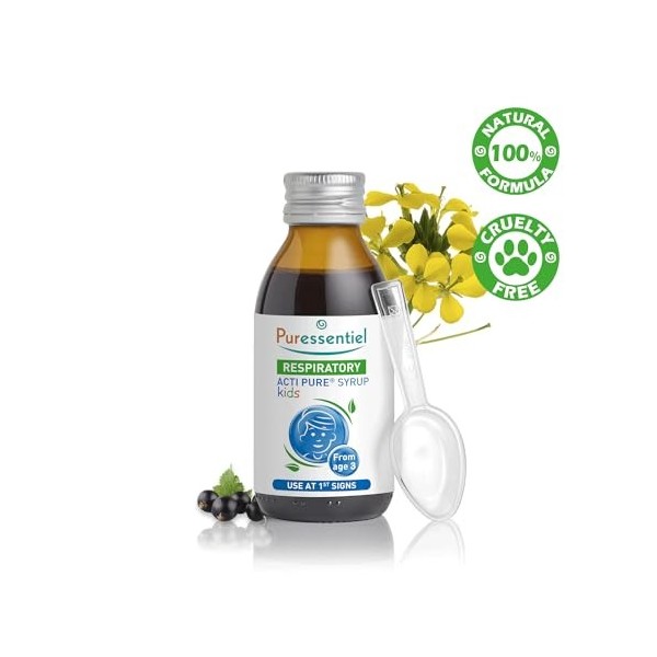 Puressentiel Respiratoire – Sirop Acti Pure Nez-Gorge Enfant -3ans - Miel, extraits d’Erysimum et Sureau, Vitamine D3 – Goût 