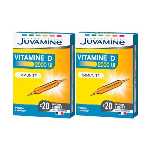 JUVAMINE - Immunité - Vitamine D 2000 UI 50ug - Défenses Immunitaires - Boite de 20 Ampoules Lot de 2 Vitamine D