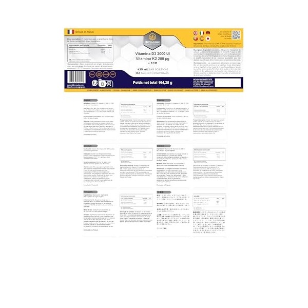 NovAging Vitamine D3 2000UI K2 Mk-7 200µg, TCM, Anti-Age - 365 Comprimés, 1 an de provisions, 100% Vegan - Précisement dosé