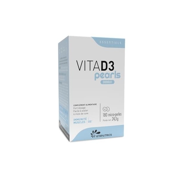 Vitanutrics - VITAD3 PEARLS 3000 UI - Vitamine D3 - Immunité, Muscles, Os - Formule Hautement Concentrée, 100% dOrigine Natu ...