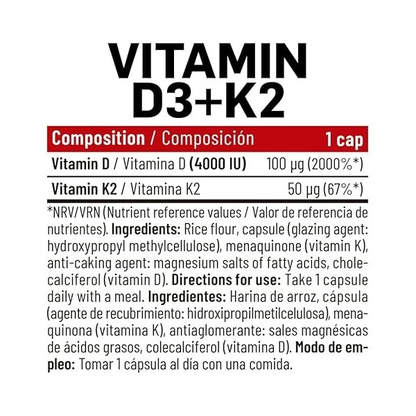 VITAMIN D3 + K2 4000 UI Vitamin D + 50 µg Vitamin K/cap 