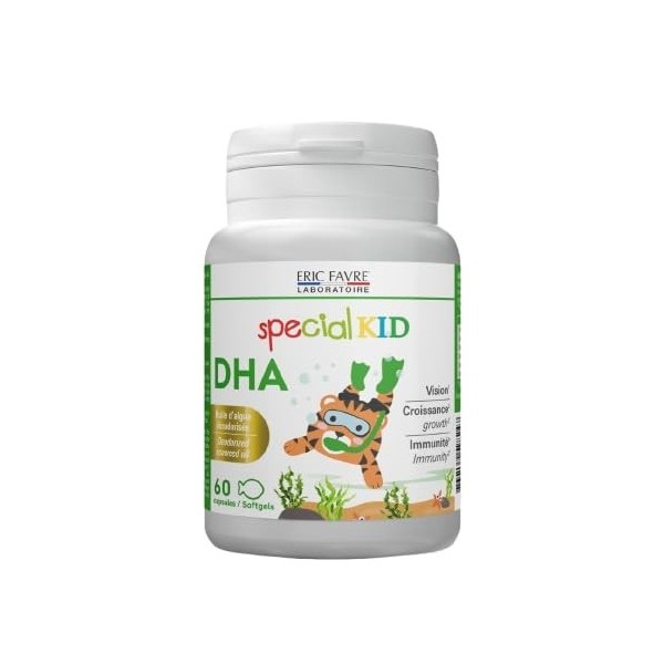 SPECIAL KID DHA - Croissance, Vision & Immunité - 60 Capsules - Huile d’Algue 250mg, DHA 100mg, Vitamines D3, A, E, K2 - Prog