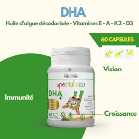 SPECIAL KID DHA - Croissance, Vision & Immunité - 60 Capsules - Huile d’Algue 250mg, DHA 100mg, Vitamines D3, A, E, K2 - Prog