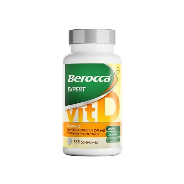 Berocca Expert Vitamine D3 – 2000 UI 50 μg – 365 Comprimés – Haute Dose de Vitamine D3 – Complément pour Système Immunitair