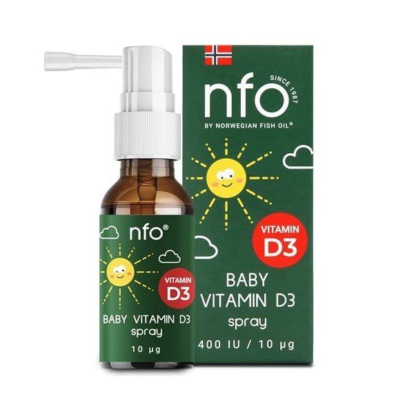 NFO BABY Vitamin D3 Spray 400 UI/10 μg [20 ml: 110 jours/pulvérisations] Vitamine D naturelle pour enfants, Spray bébé Vitami