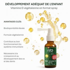 NFO BABY Vitamin D3 Spray 400 UI/10 μg [20 ml: 110 jours/pulvérisations] Vitamine D naturelle pour enfants, Spray bébé Vitami