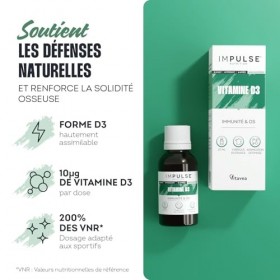 Impulse Nutrition - Vitamine D3 – Immunité, Ossature et Muscules – Complément alimentaire Bien-Être et Performance – 20 ml – 