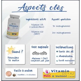 VITAMINE D3 K2: Vitamine D 2000 UI 50 μg et K MK7 200 μg 500 comprimés 1 an 4 mois - 1 par jour à Haute Dose et Biodisp